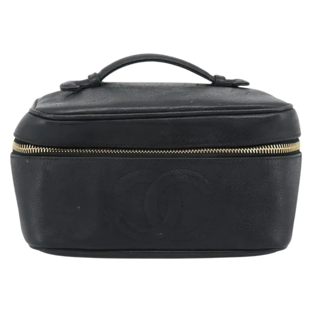 Chanel Caviar CC Logo Vanity Cosmetic Pouch Black